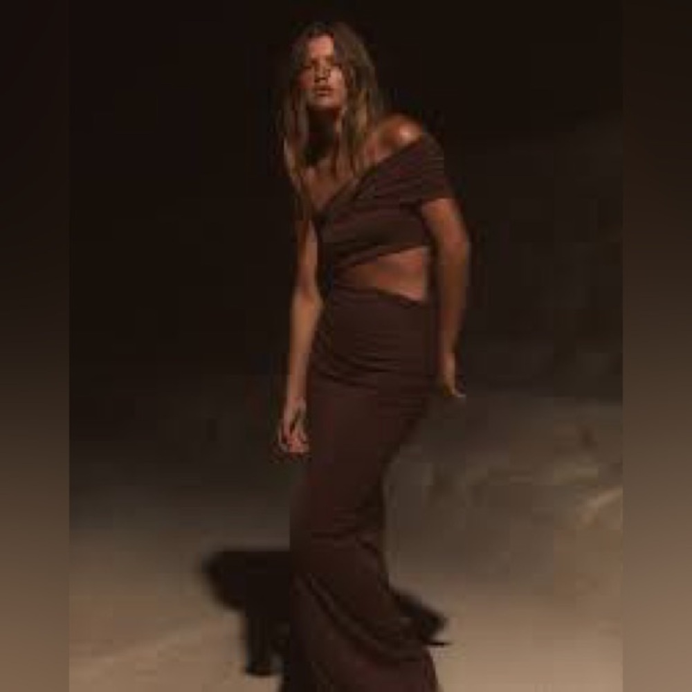 Zara Brown Off-Shoulder Maxi Dress
